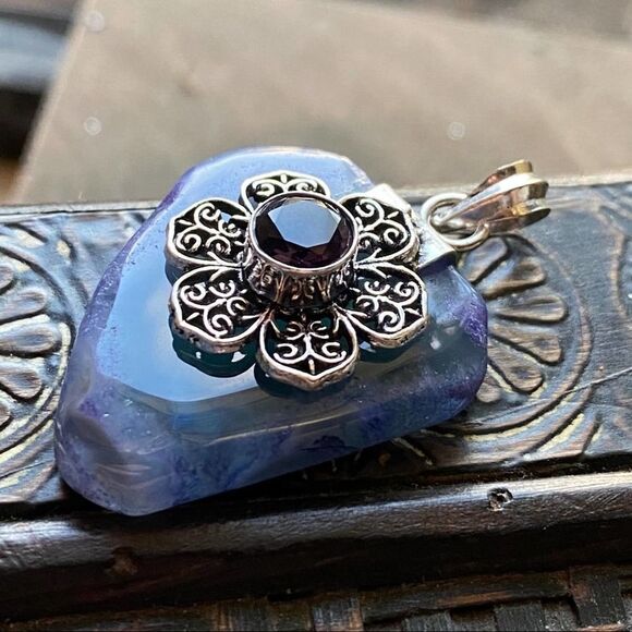 Solar Quartz, Amethyst sterling pendant - Picture 4 of 7